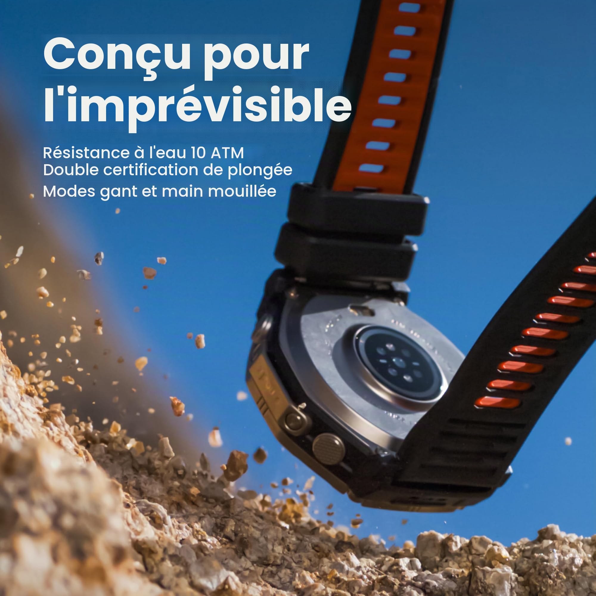 Amazfit T-Rex Ultra 2 Montre connectée d'extérieur GPS Double Bande 51 mm Ti Body, écran AMOLED Saphir de 1,5", Lampe de Poche, Batterie de 30 Jours, Cartes Hors Ligne, 10 ATM, 180+ Mode Sport pour