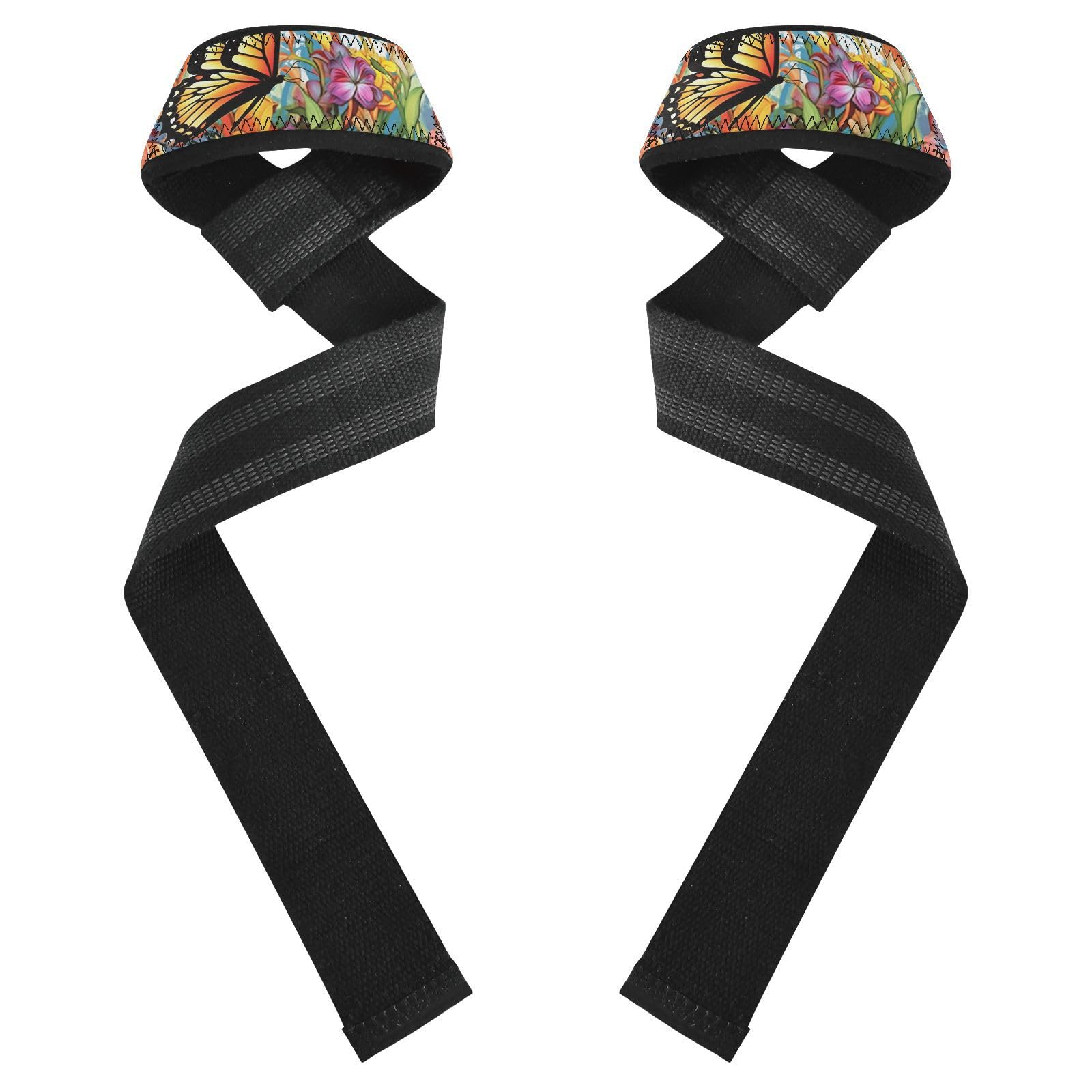 Nander Beautiful Butterfly Wrist Straps for Weightlifting,Lifting Straps with Neoprene Cushioned Wrist Padded and Anti-Skid Silicone for Strength Training,Bodybuilding,Deadlifting