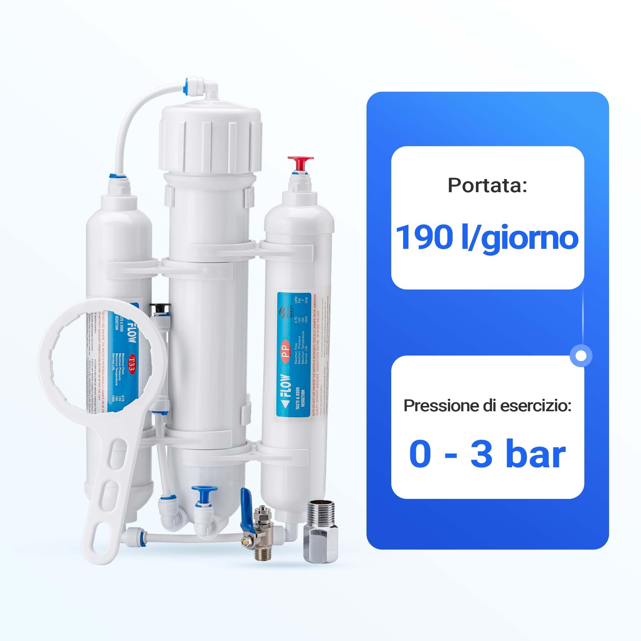Naturewater Impianto a osmosi inversa a 3 stadi (RO) 190l/giorno 50GPD