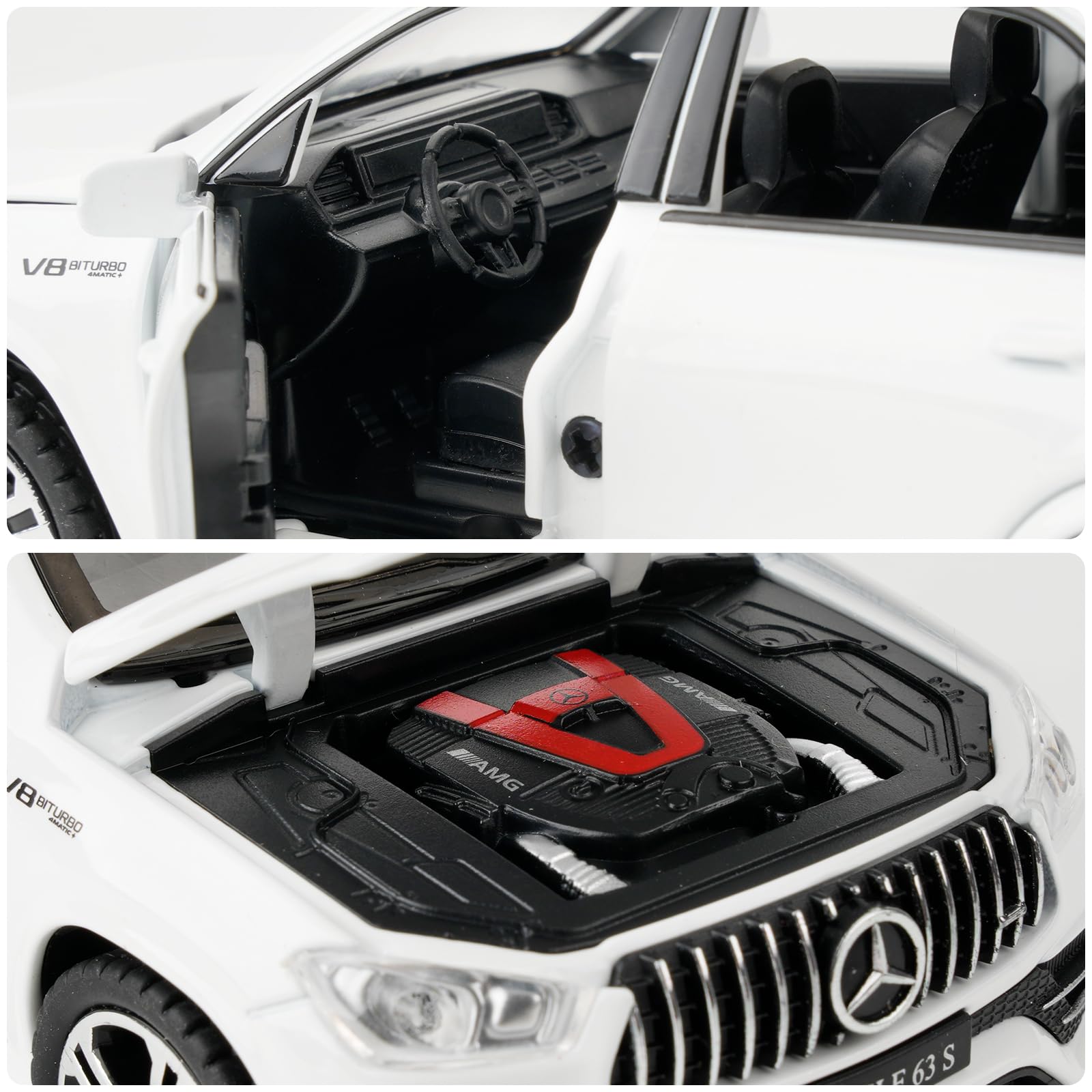 TGRCM-CZ Scala 1:32 compatibile con Benz AMG GLE 63S SUV giocattolo auto, in lega pressofusa, modello di auto con luci e suoni, per bambini, ragazzi e ragazze, regalo (bianco)