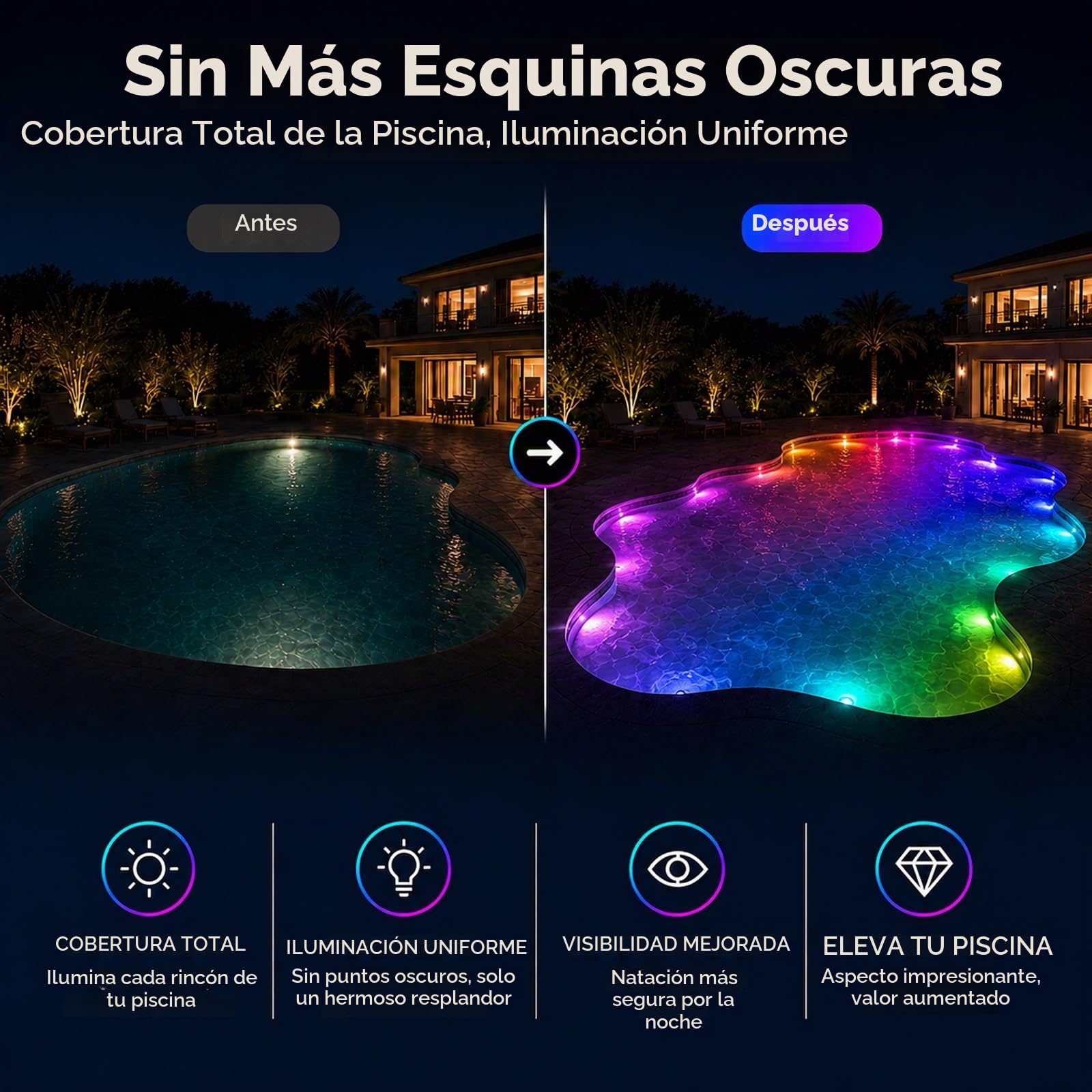 luz piscina RGBIC 25m, 16u con forma de pez, App + mando, luces piscina sumergibles led IP68 24V, efectos dinámicos musicales, instalación sin obras para piscinas enterradas y desmontables