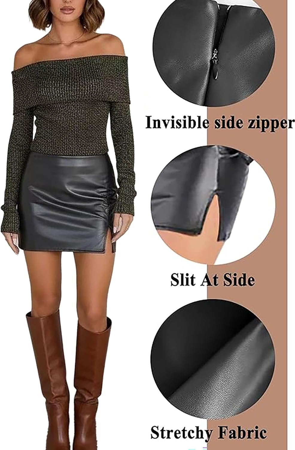 Womens Black Mini Skirt High Waist High Slit Sexy Bodycon Mini Skirt 0290 - Image 4