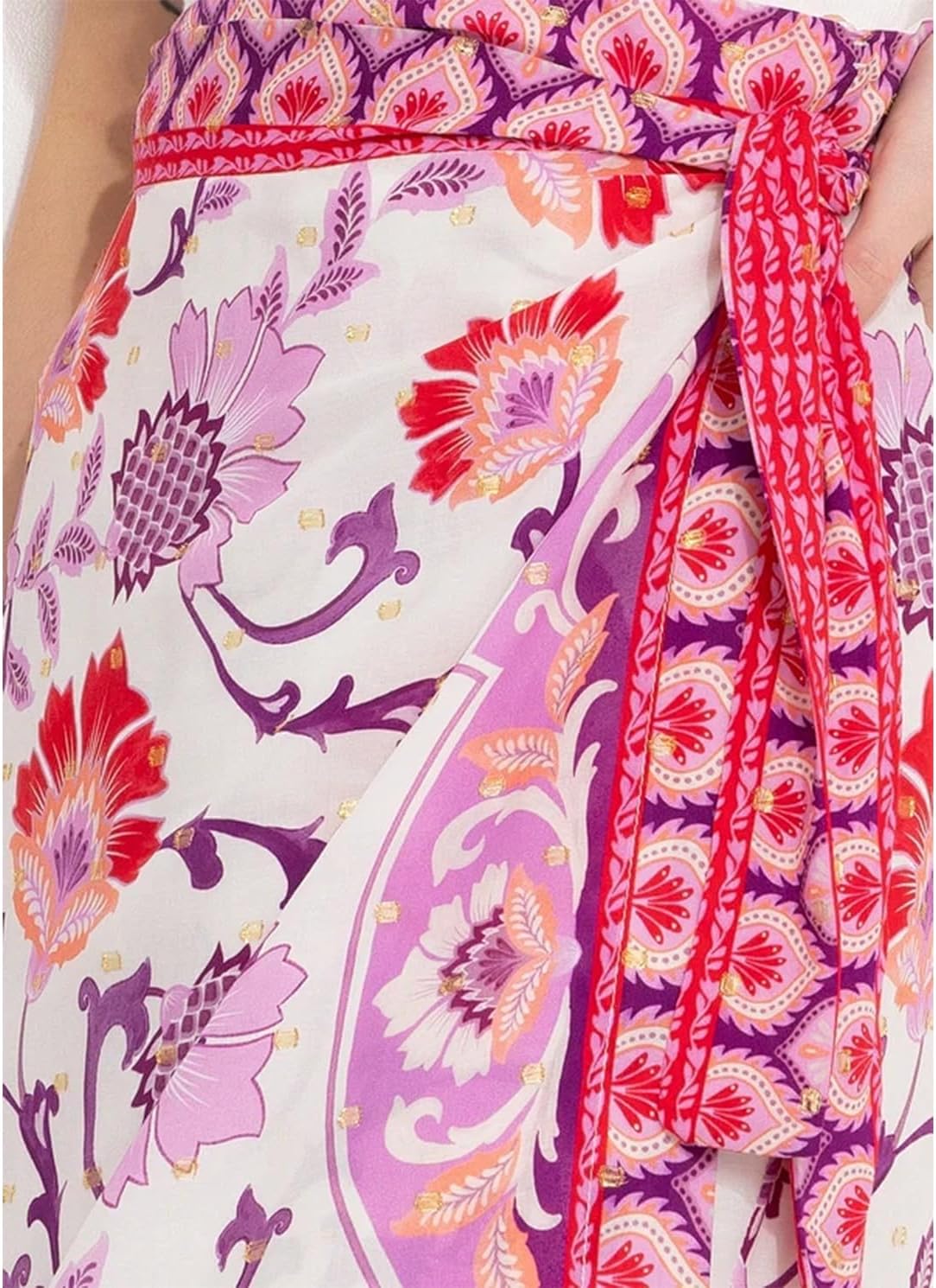 Womens Floral Wrap Midi Skirt Summer Adjustable Tie Side Casual High Waist A Line Beach Boho Long Flared Skirts - Image 4