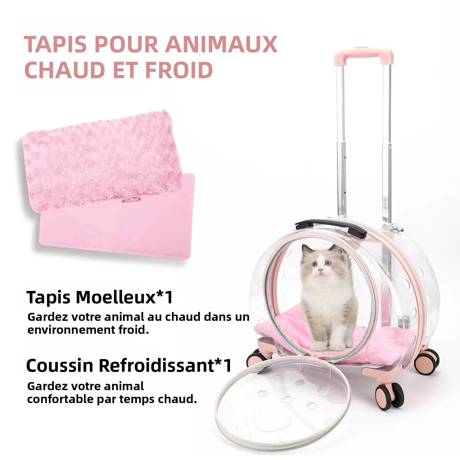 Sac à Dos Chat/Chien avec roulettes, Transparent et Respirant