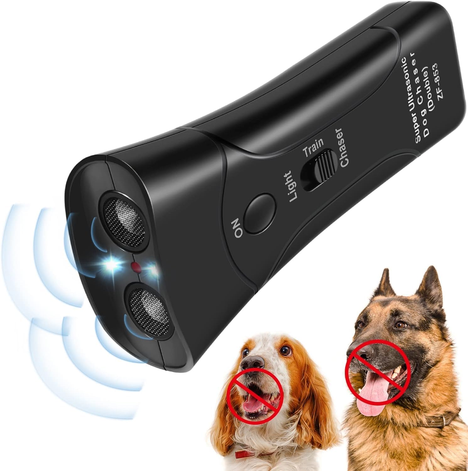 Dogs Repellerr, Anti Dog Barking Device, Anti Barking Ultrasonic tranier, Sonic Dog Repeller Device, LED Dog Repeller Trainer with Flash Light (Black)
