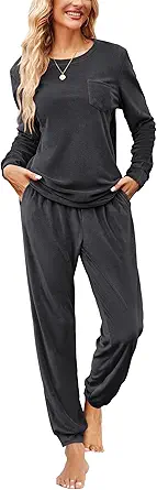Ekouaer Womens Pajamas Sets Long Sleeve Soft Sleepwear 2 Piece Velvet Pjs Lounge Sets with Pockets