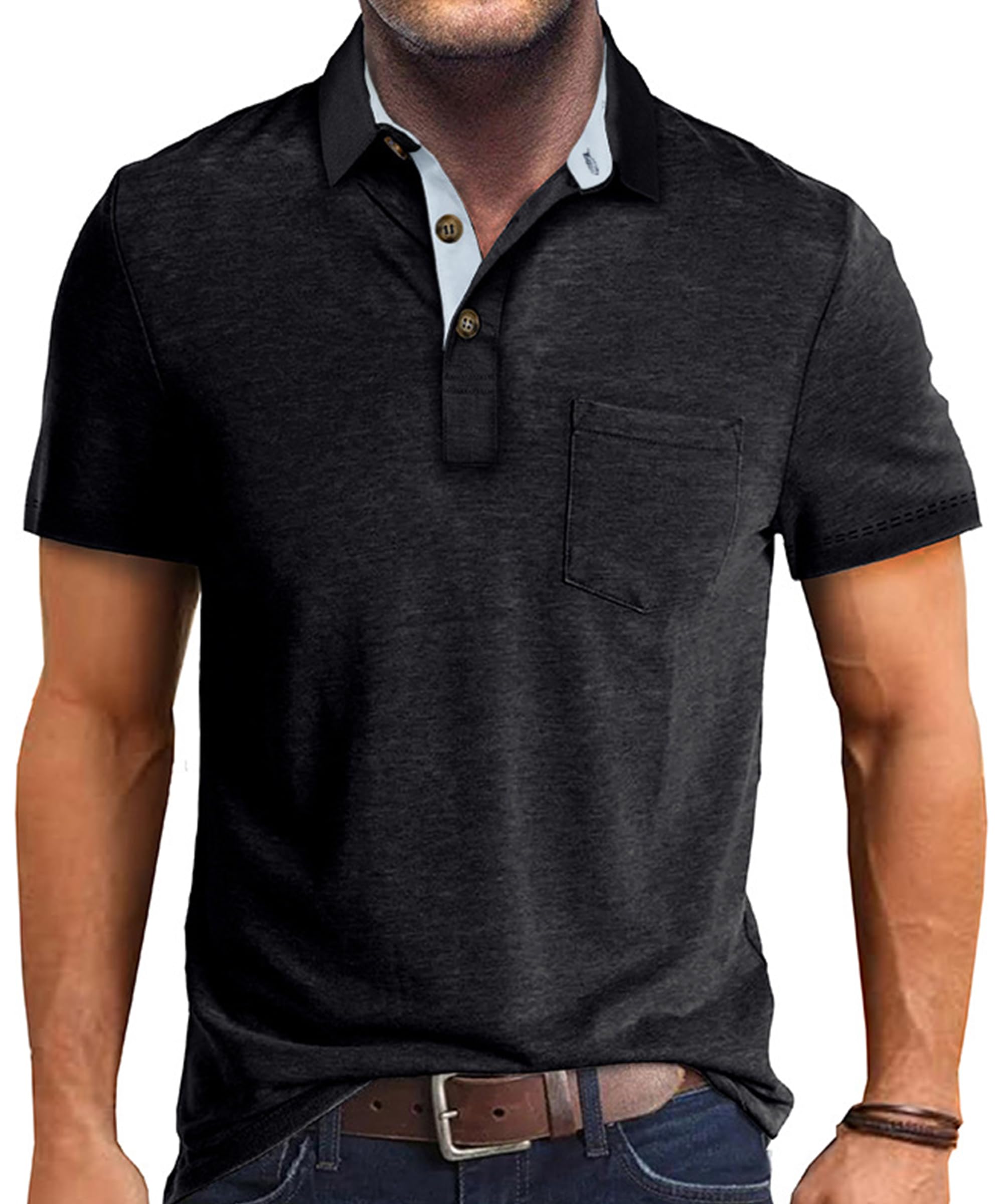 Gleam Ledra Poloshirt Herren Kurzarm Klassisches Baumwollmix Golfshirt Polohemd mit Knopfleiste