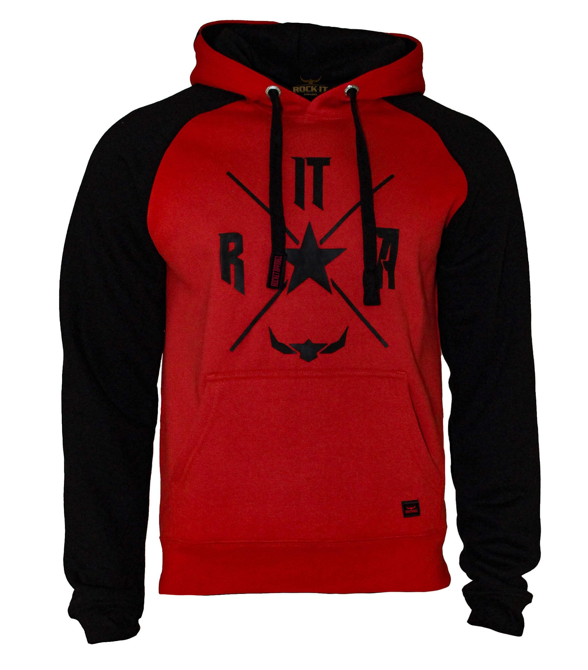 ROCK-IT Apparel Sudadera con Capucha para Hombre Raglan de Dos Tonos Sudadera con Capucha Urban Streetstyle con Capucha Tallas S-5XL Sudadera sin Cremallera Sudadera con Forro Polar Rojo XL
