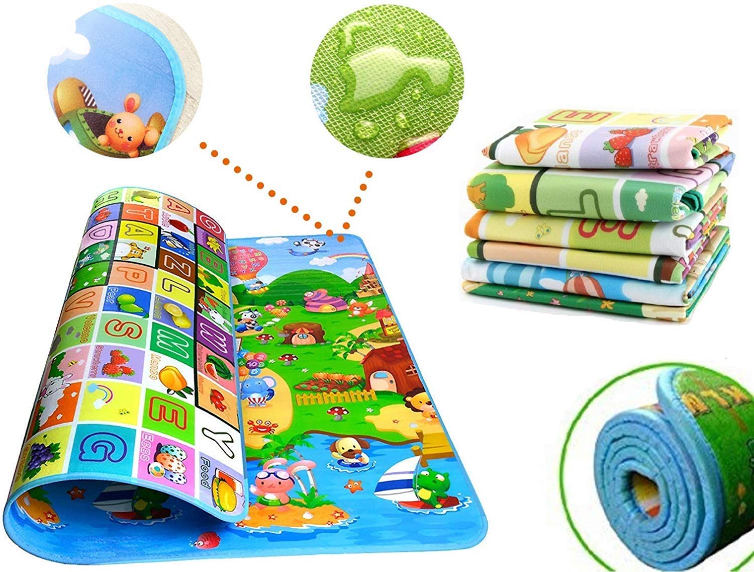 Dhruheer Multicolored Polyester Water Proof Material Double Side Play Baby Matt | Big Soft Crawl Floor Mat for Kids Babies Infants (Size : 120 X 180 Cms)