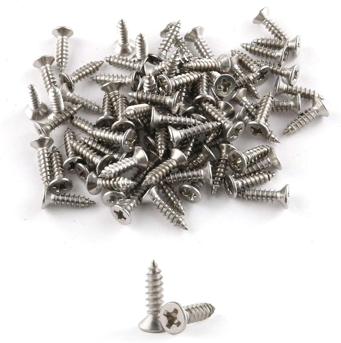 E-outstanding 100pcs #4 x 1/2" Phillips Wood Screw Stainless Steel 304 Flat Countersunk Head Self Tapping Screw, Silver Tone