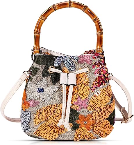 Crossbody Bags for Women, Beach Bag, Hand Embroidered Tot Bag, Bamboo carry hand
