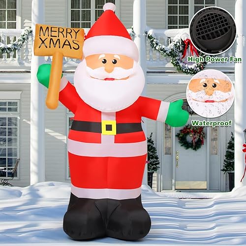 Miniatura 5 de GOOSH Decoración inflable de Papá Noel inflable de 8 pies para exteriores, patio, Papá Noel sosteniendo Feliz Navidad con LED integrados para