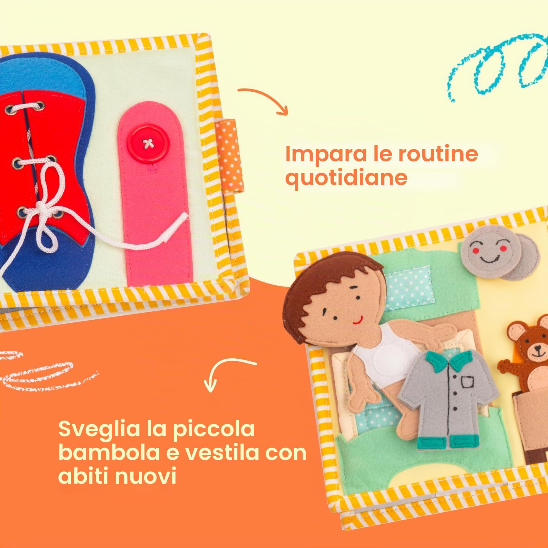Jolly Designs Mini Quiet Book Beinvenue a Moi – Giocattolo Montessori da 2 anni – Libro sensoriale & Libro tessuto per bambini – Busy Book fatto a mano in feltro – Giocattolo educativo e di viaggio