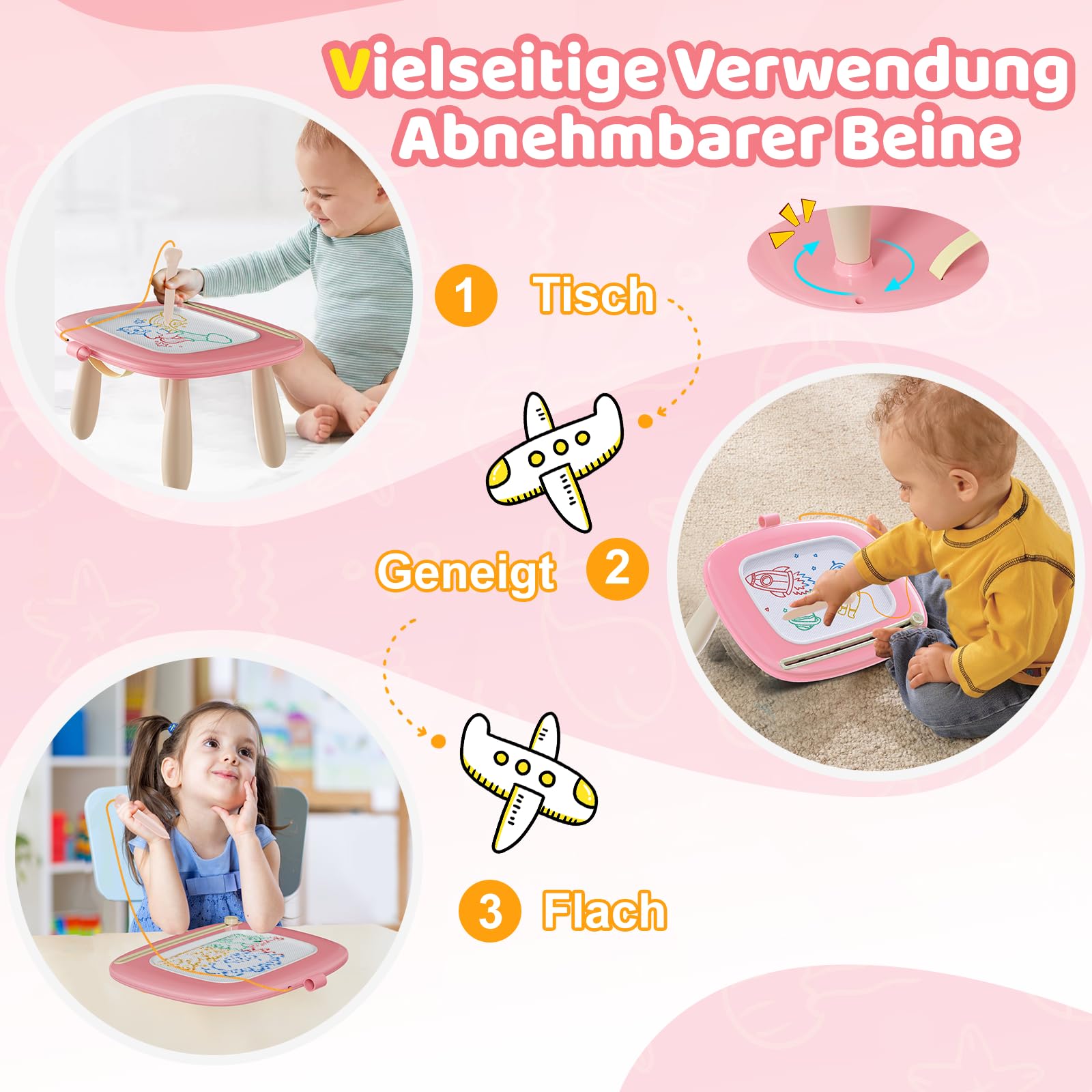 Kikidex Kleinkinder Spielzeug Alter 1-3, Magnetisch Zaubertafel, Mädchen Spielzeug für 1-2 Jahre, Magic Painting Board Lernspielzeug für 1 2 3 Jahre Baby Kinder, Geburtstag Geschenk（Rosa