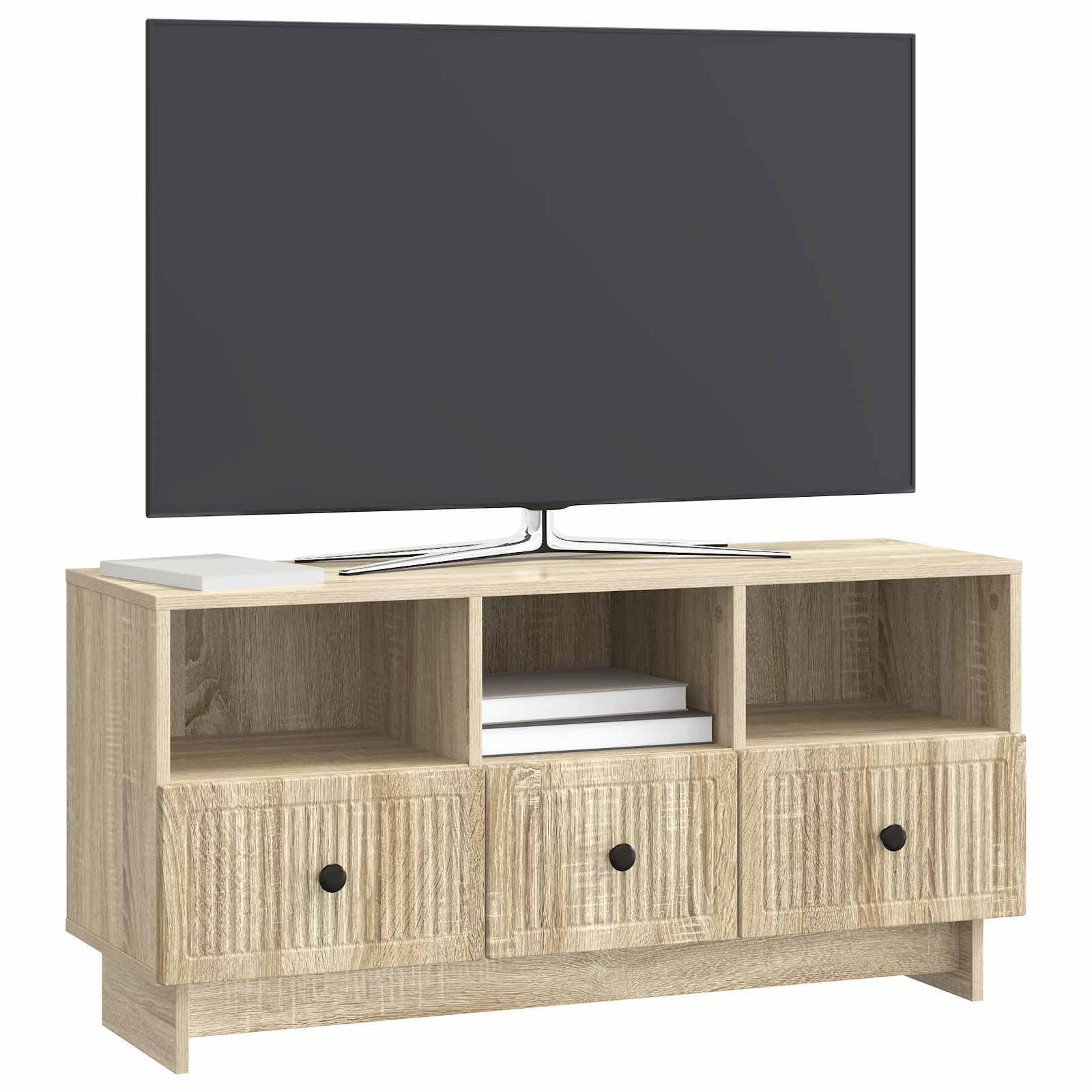 SYDE Mobile TV con cassetto, rovere Sonoma, 102 x 34,5 x 50 cm | Legno lavorato resistente, ampio stoccaggio, stile vintage moderno, facile da pulire