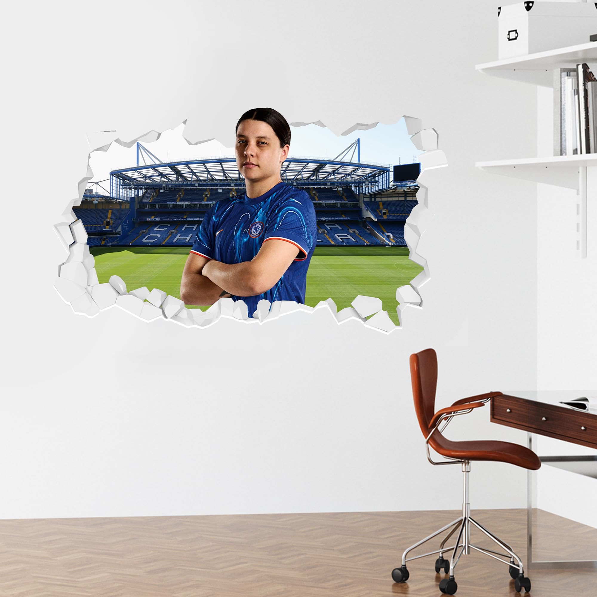 Themed Chelsea Wall Sticker - Sam Kerr 24/25 Broken Wall (90cm width x 50cm height)