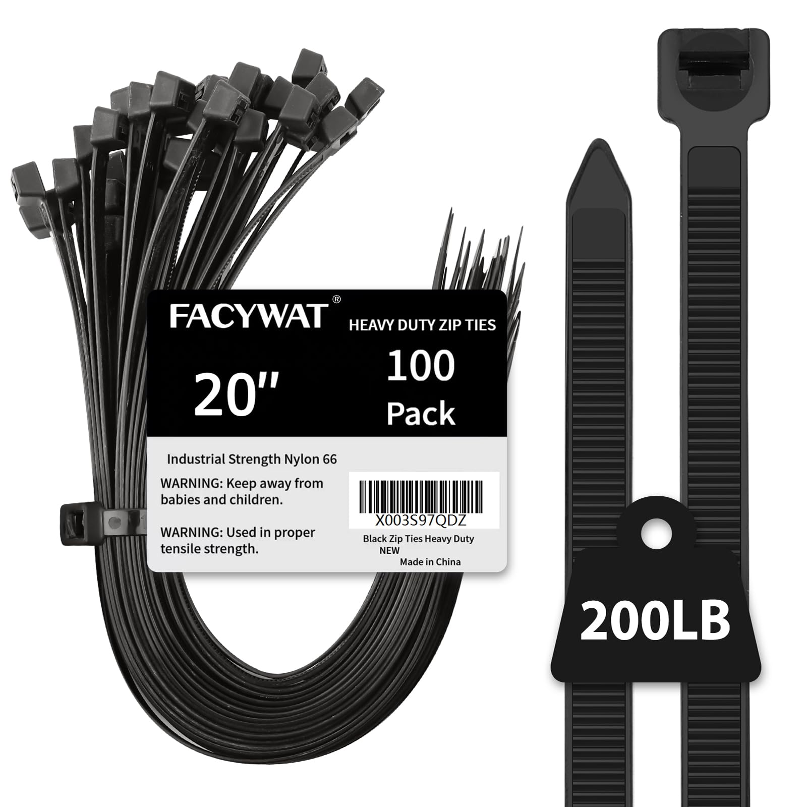 Arpow Bridas Negras De 48 Pulgadas Para Cables Resistentes, Paquete De 50 Unidades, 200 Libras
