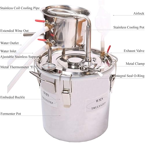 Miniatura 2 de DIY 2 Gal 10 litros destilador casero Kit de elaboración de vino para Moonshine Still, destilador de whisky alcohol inoxidable caldera Thumper Keg