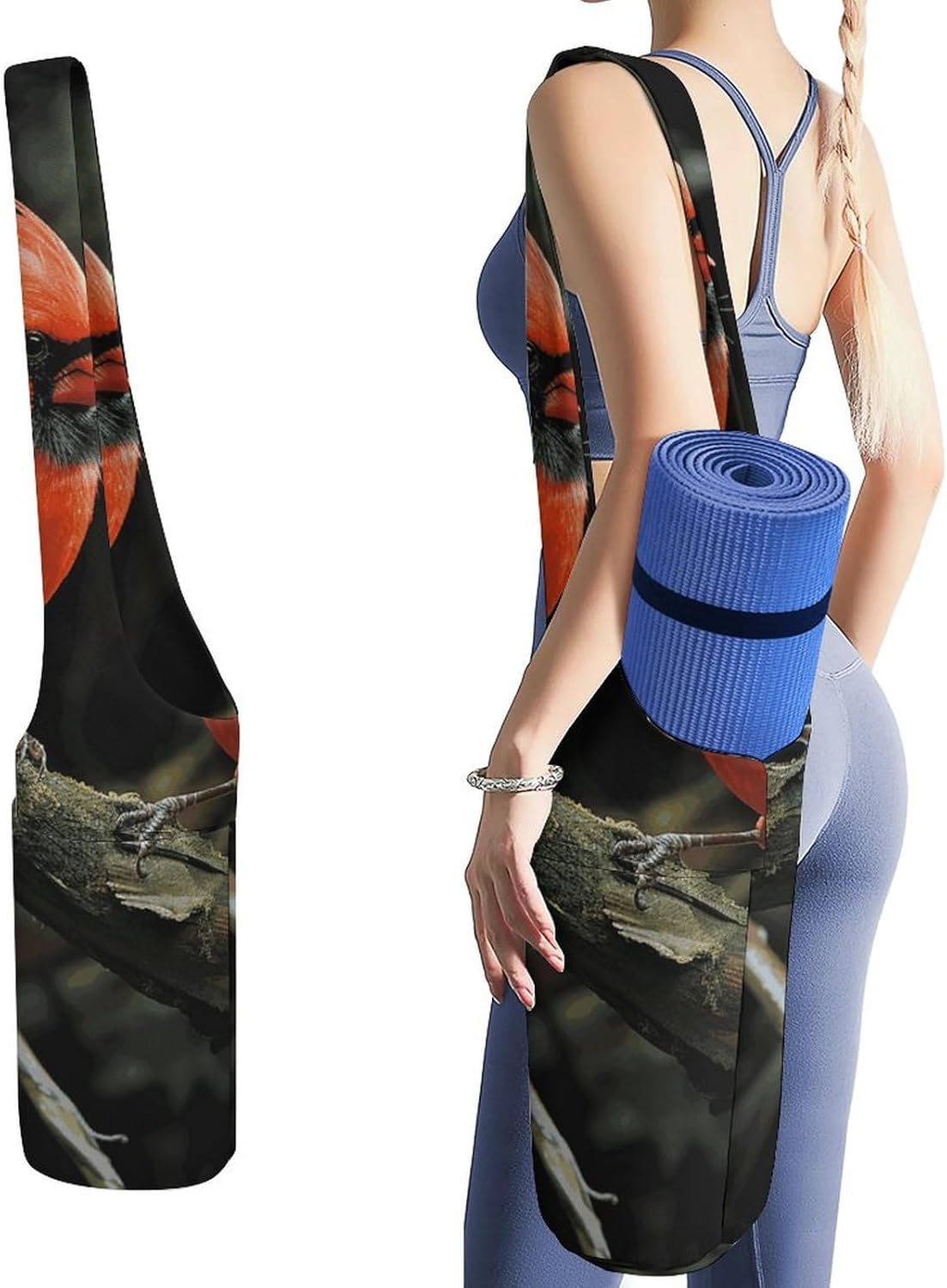 Cardinals Birds Fauna Wild Yoga Mat Bag Long Tote Yoga Bag with Large Side Pocket Yoga Mat Carrier Fit Most Size Mats