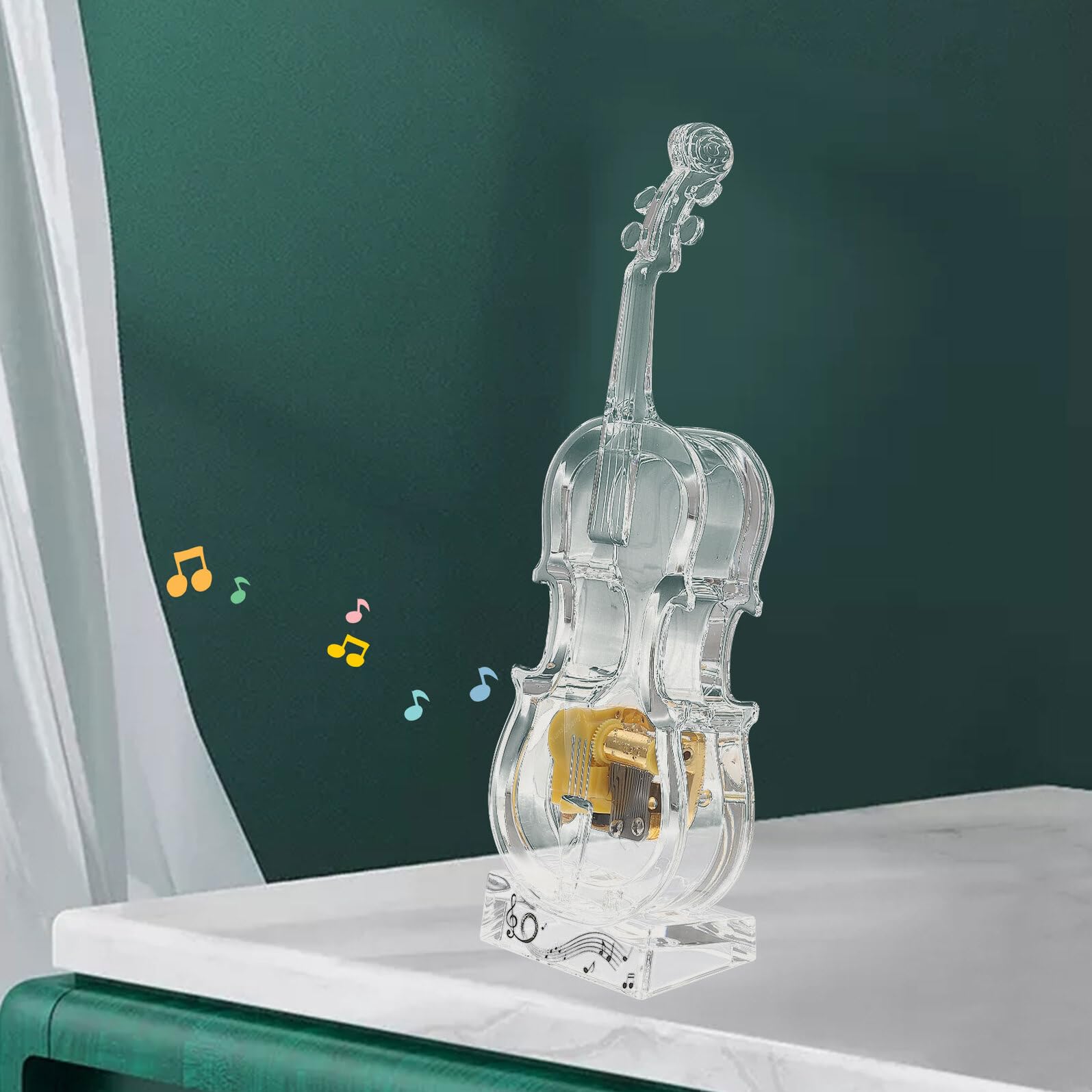 Toyvian Carillon a Forma di Violino in Acrilico Trasparente Carillon da Tavolo Ornamentale Delicato Suono Meccanico Decorazione Creativa per Casa e Regalo di Compleanno