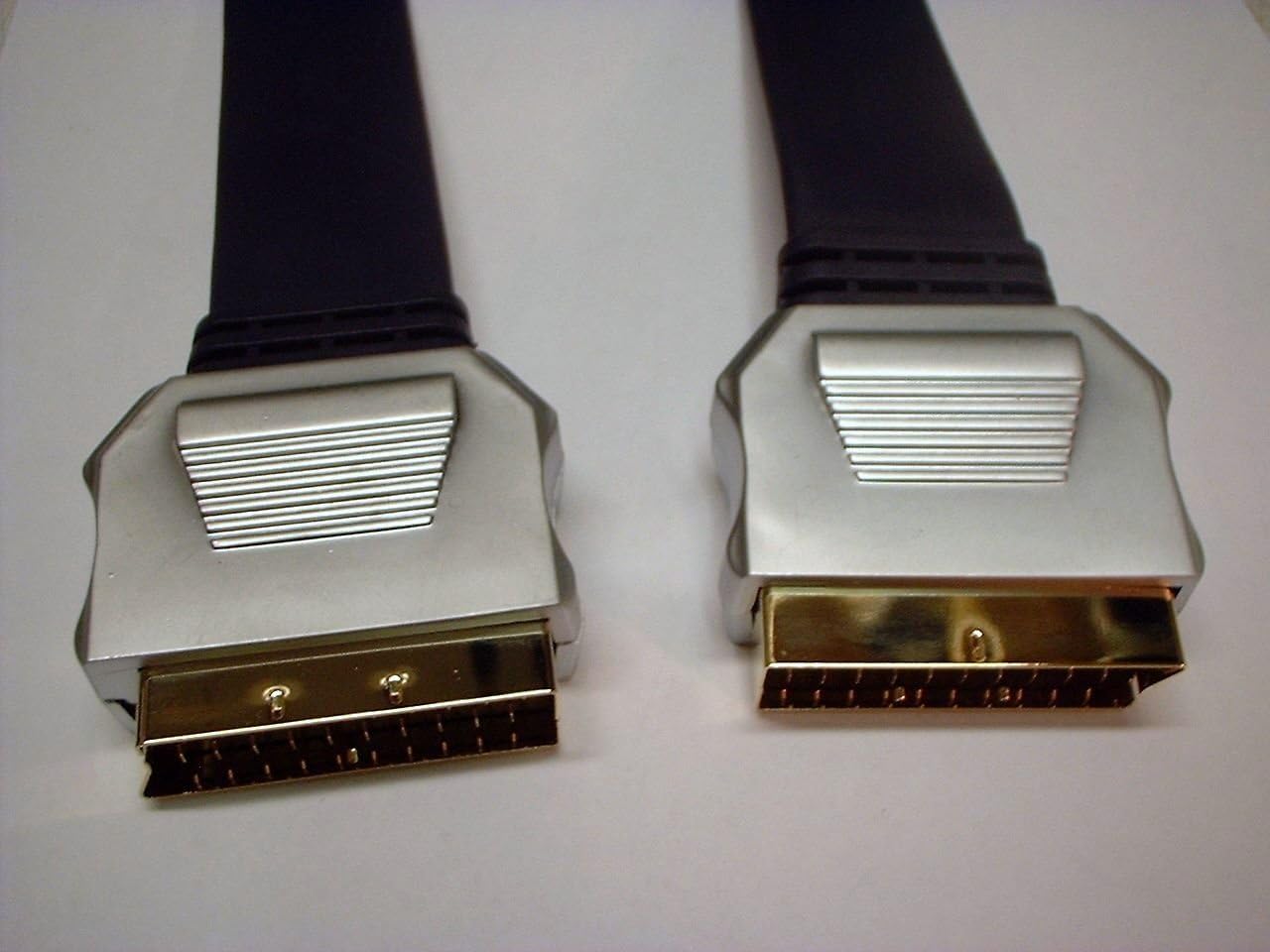 HQ Flat Gold Scart Lead OFC Cable with Metal Headshells 1.5m