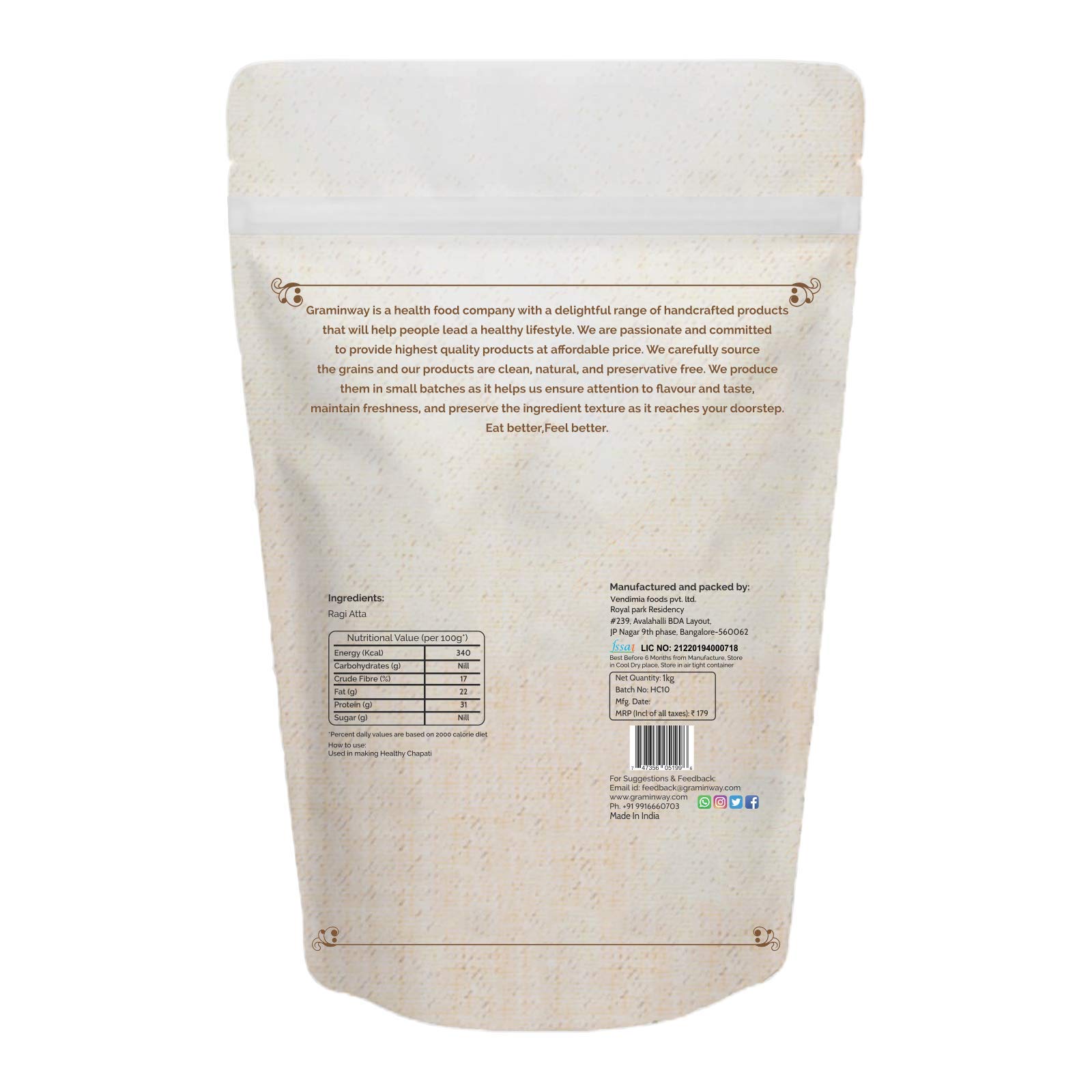 GRAMINWAY - from The Roots Healty & Tasty Ragi Atta/Flour 1kg - Image 2 thumbnail