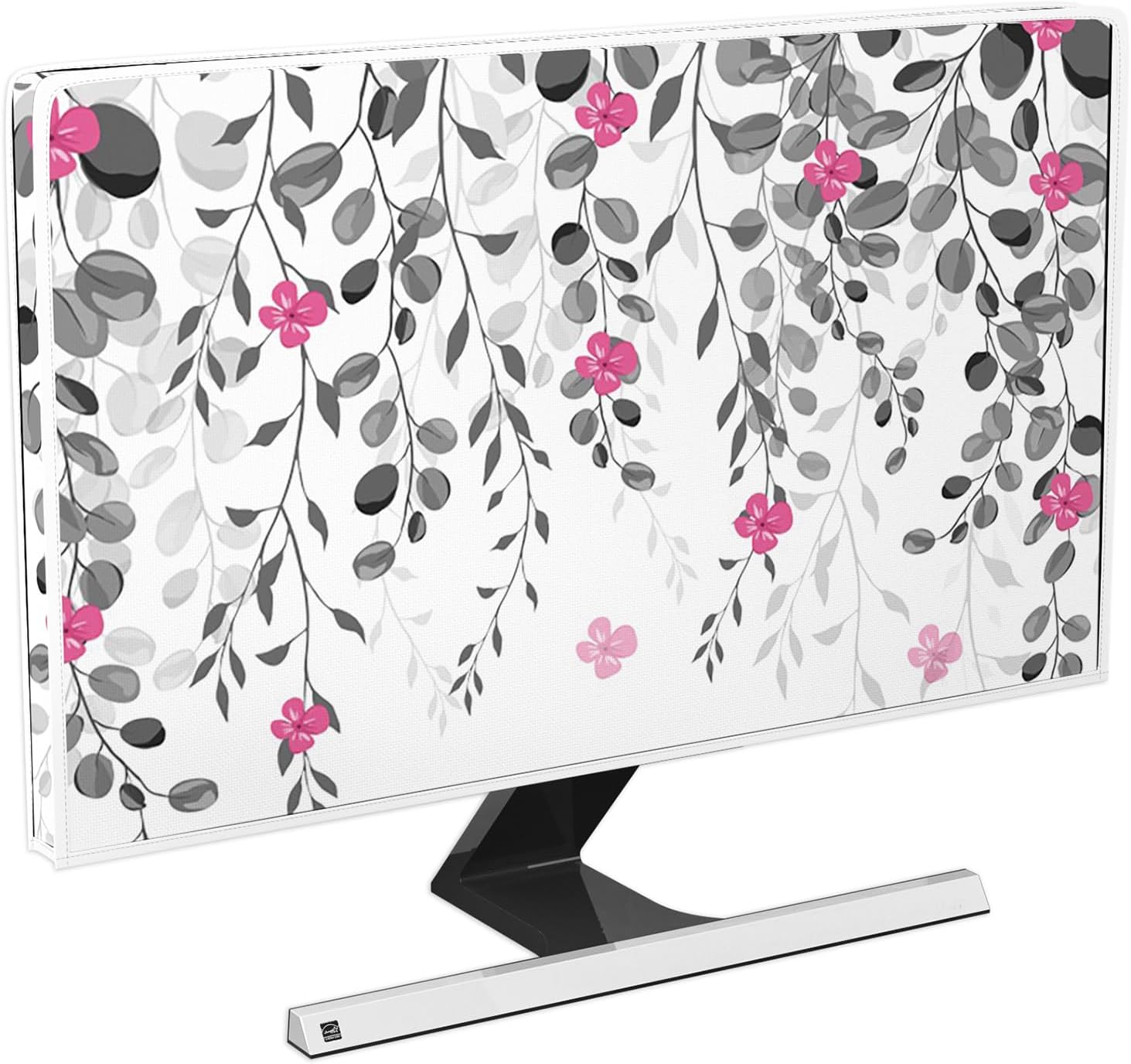Baocicco Floral Waterproof 45,46,47,48 Inch TV Dust Cover Anti-Static Anti-Scratch Protective Botanical Leaves Dust Proof Screen Weatherproof TV Covers for Television LED LCD OLED，Gray and Pink