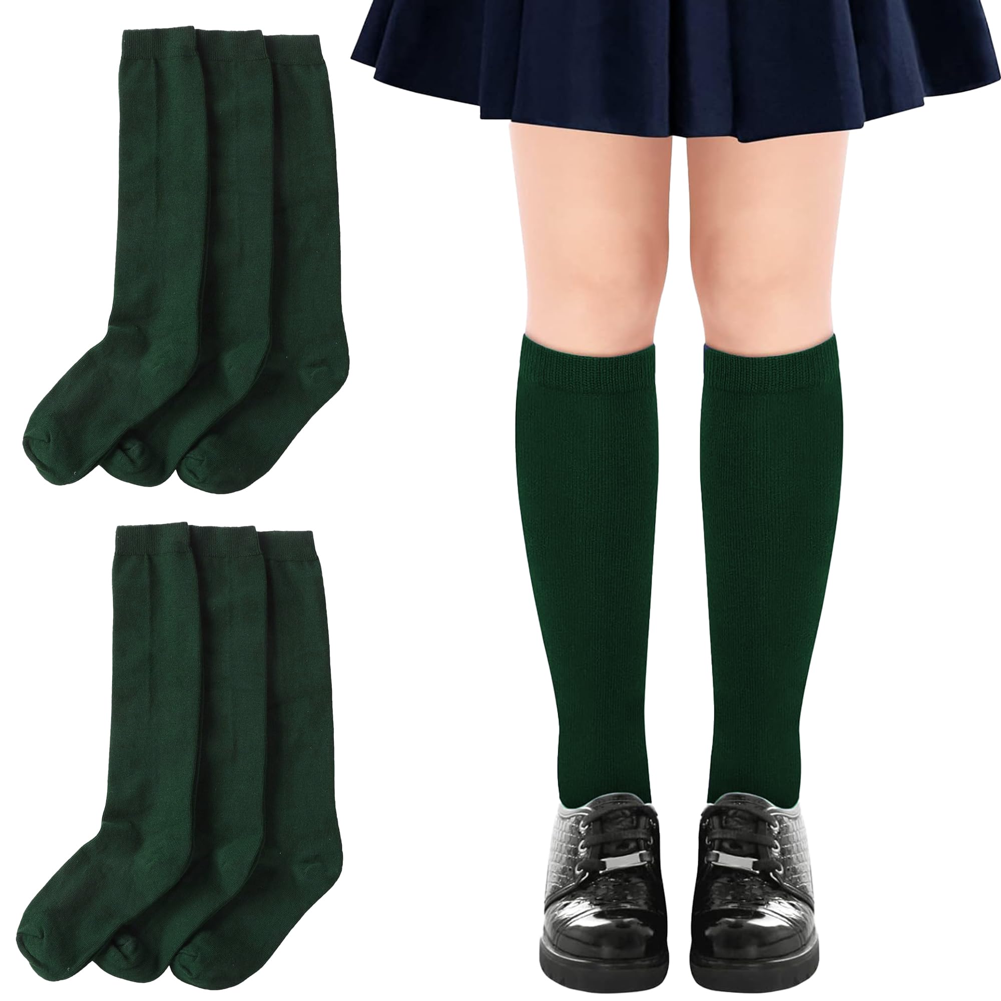 Yusons Calcetines Altos Escolares para Niñas, Medias Largas de Algodón para Uniforme y Deporte, Pack de 6 pares