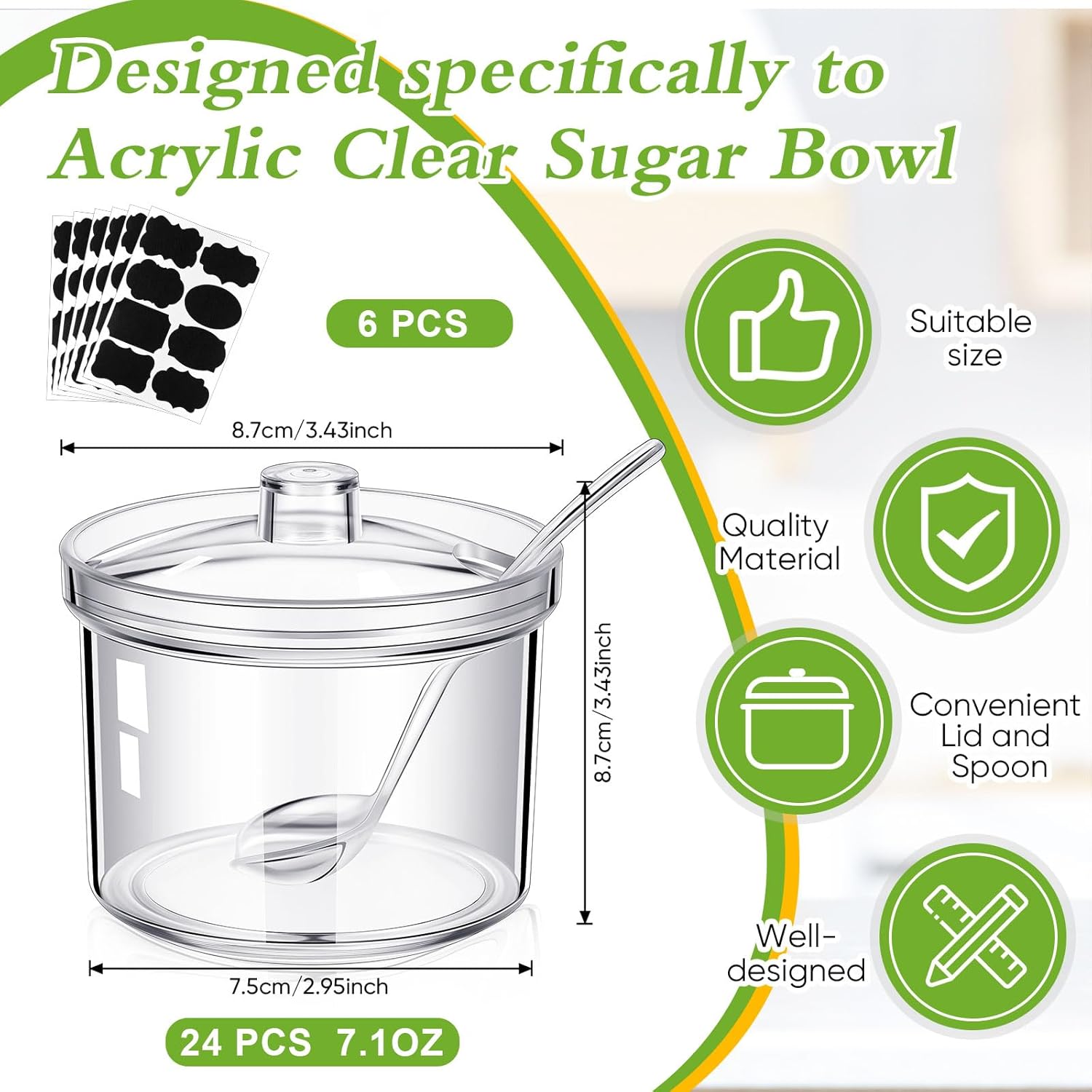 Tioncy 24 Pcs Ice Cream Bar Supplies Sugar Bowls with Lid and Spoon Acrylic Candy Dispenser Party Bar Hot Cocoa Sundae Caramel Apple Dipping Container with Tag (7.1 oz,Clear)