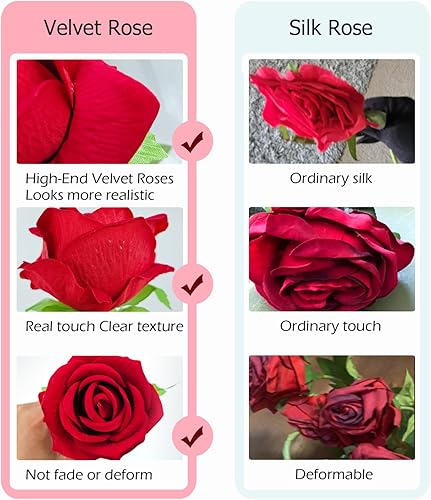 Miniatura 3 de 12 rosas artificiales de terciopelo con tallos largos, rosas falsas de tacto real para San Valentín, ramo de boda, fiesta, mesa, centro de mesa,