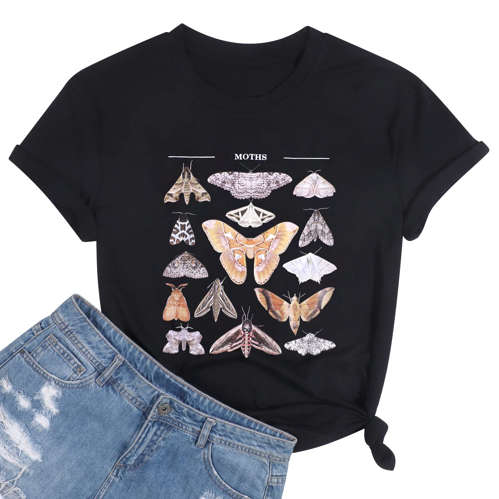 MYHALFButterfly Shirts for Women Moth Graphic Tees Insect Vintage Goth T-Shirts Short Sleeve Novelty Funny Shirts