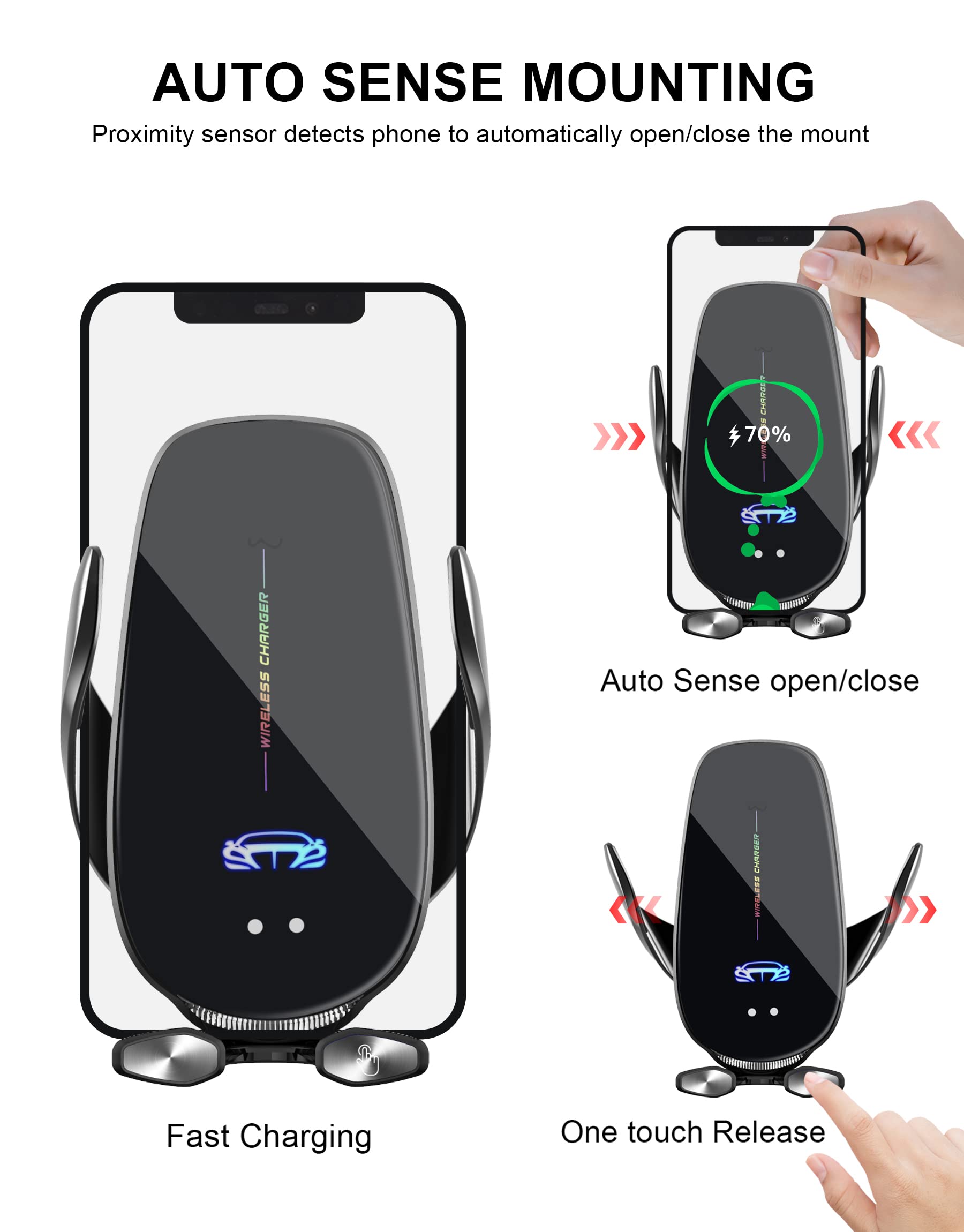 15W Handyhalterung Auto mit Ladefunktion, Kfz Ladegerät Induktive Ladestation Auto Handyhalter Lüftung, Automatische Klemmung Handyhalterung Auto Induktives Laden für iPhone Samsung LG usw