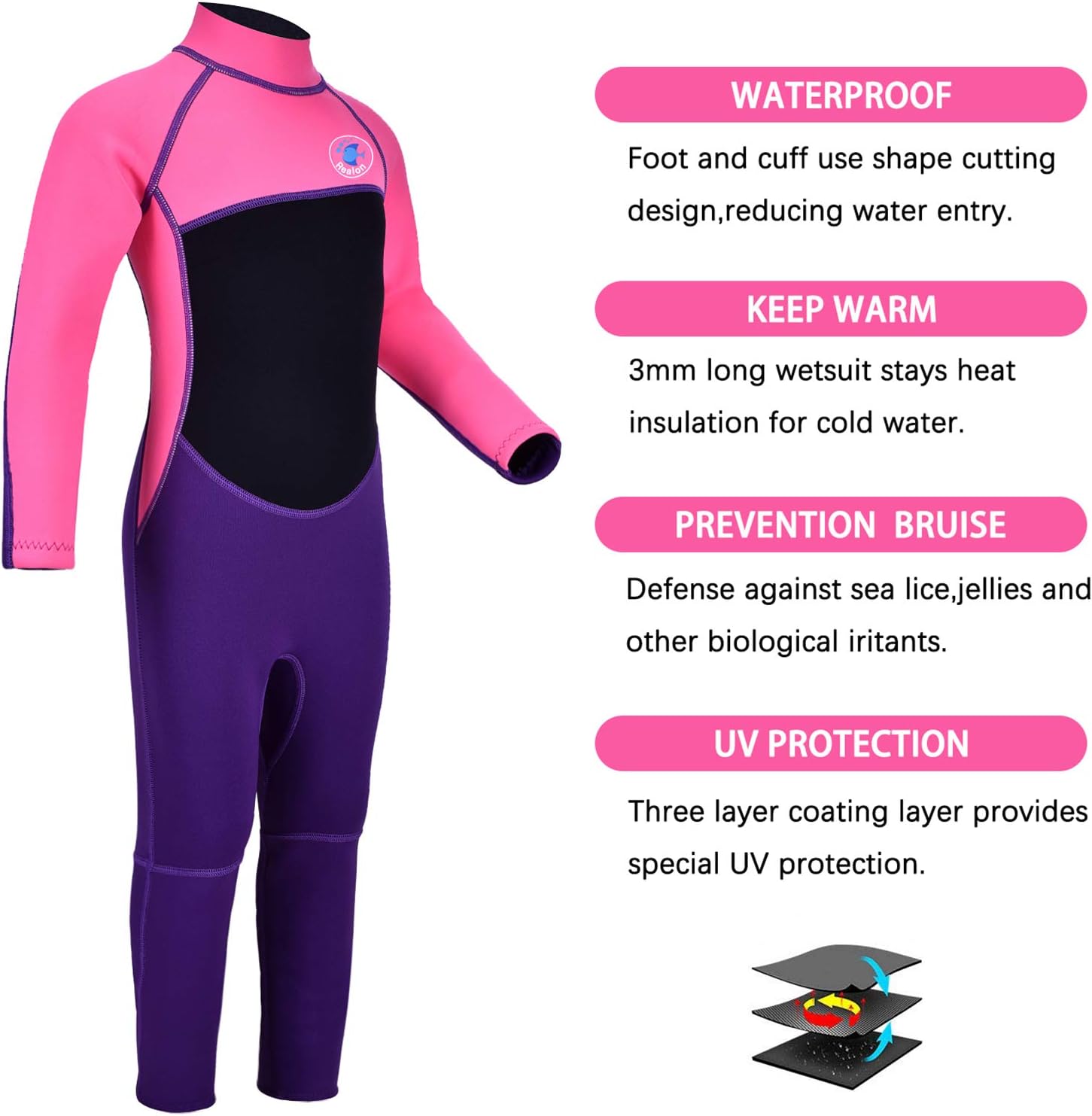 Kids Wetsuit for Girls Boys Toddler and Youth 3mm Neoprene Child Full Wet Suits Warm in Cold Water Thermal Swimsuit Back Zip for Swimming Diving Jet Skiing Surfing - Image 6