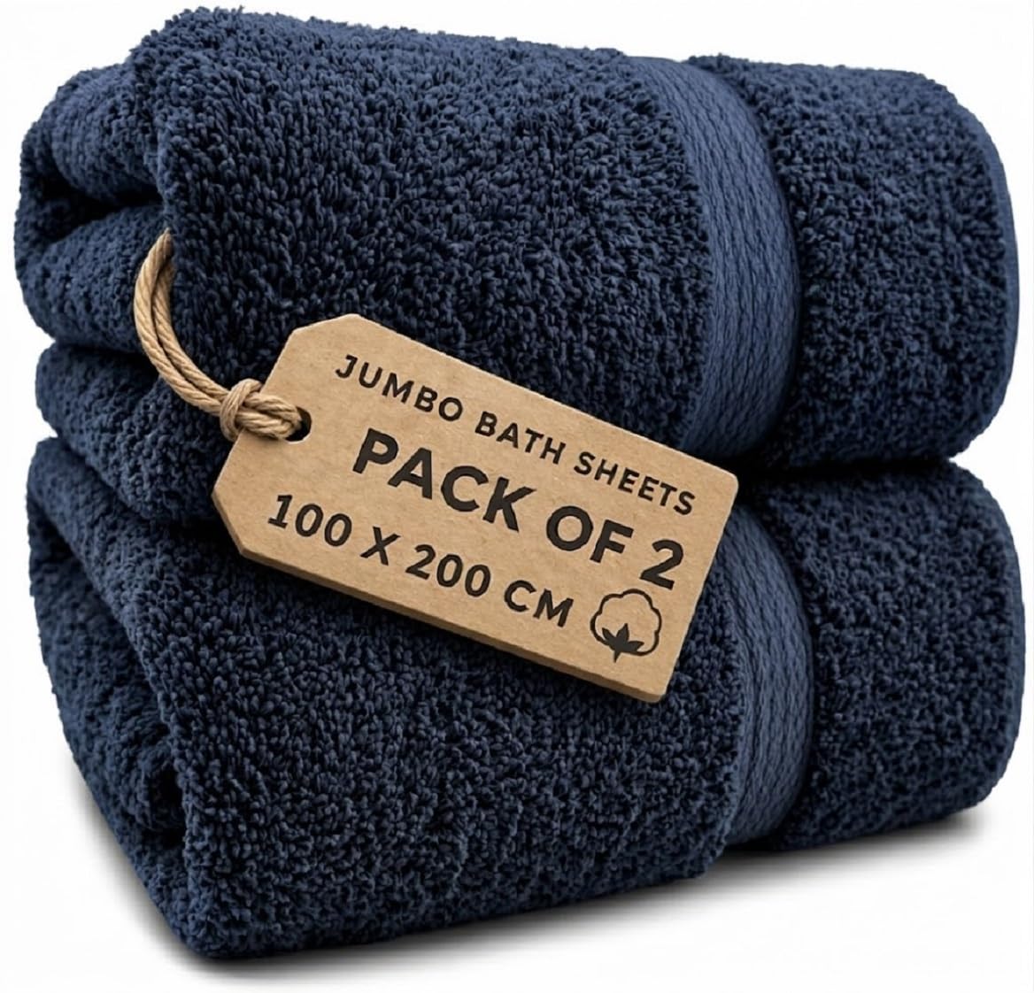 EDB 2X Extra Large Super Jumbo Bath Sheets Towels 100 cm W x 200 cm L Body Wrap Premium Quality 100% Egyptian Cotton Beach, Gym, Spa, Hotel Towel Set Super Soft XL Bath Towel 600-GSM (Navy) โ image 1