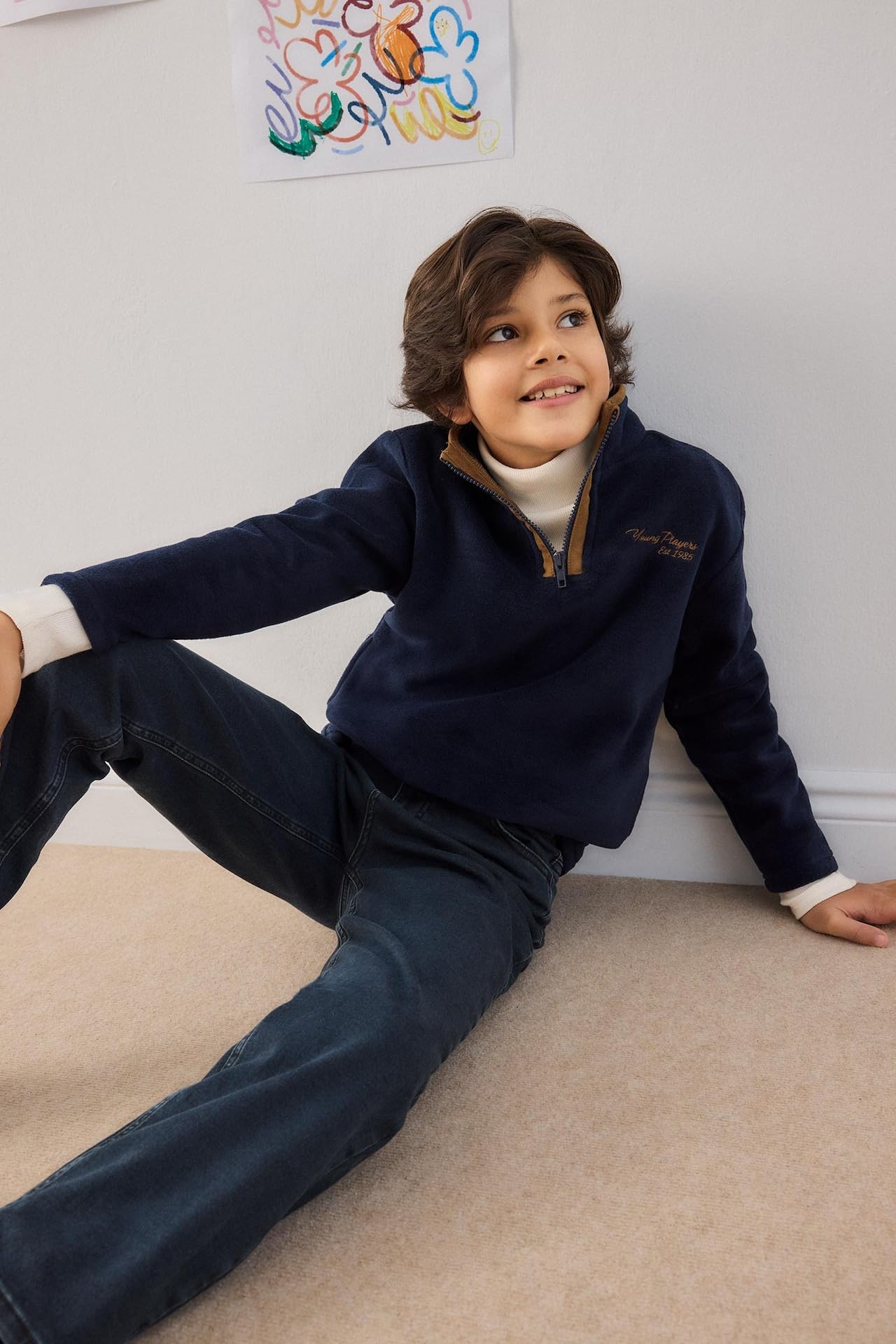 DeFacto Yarım Balıkçı Yaka Fermuarlı Nakışlı İçi Yumuşak Tüylü Polar Sweatshirt Erkek Çocuk…