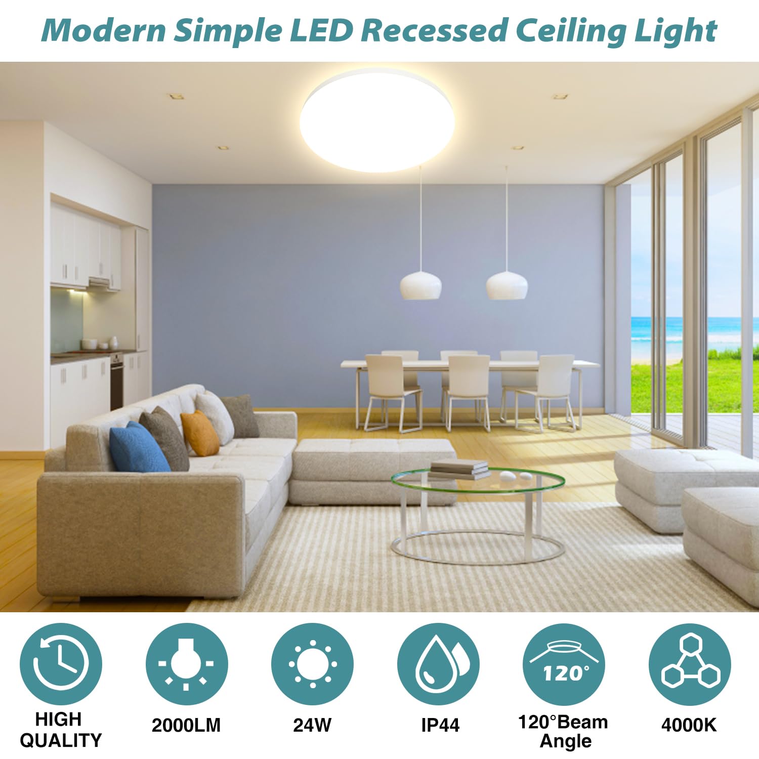 Plafoniera LED Soffitto 24W Lampada da Soffitto 4000K 2000LM Plafoniera Bagno IP44 Impermeabile Ø28CM Rotonda Lampadario LED Moderna Luce Soffitto per Cameretta, Soggiorno, Cucina, Balcone, Corridoio