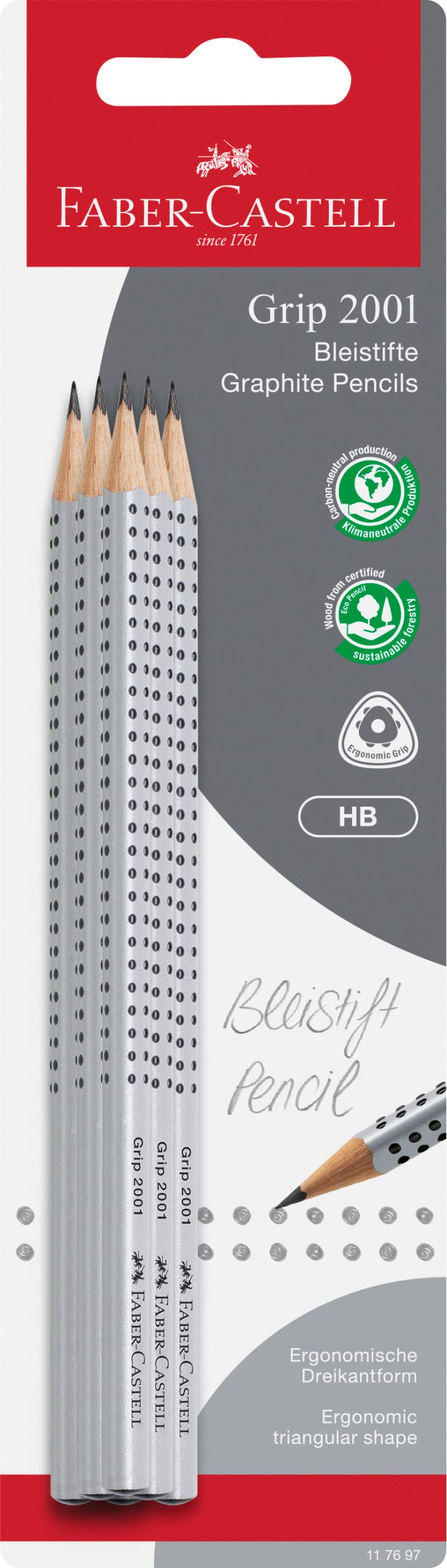 FABER-CASTELL 205029 - Set School con 6 matite Grip 2001, durezza HB e matite colorate in astuccio di cartone da 12 pezzi