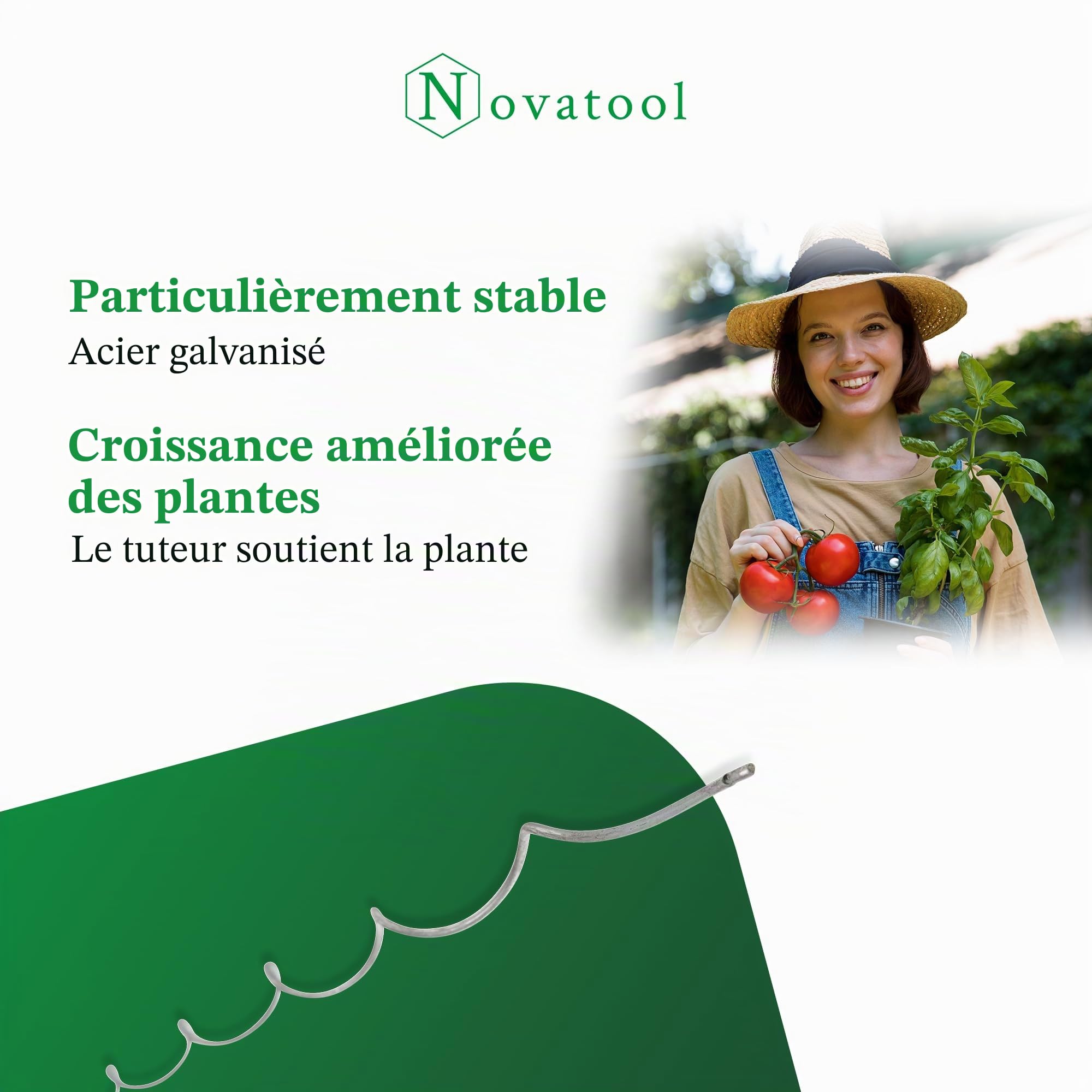 Novatool Lot de 10 tuteurs à tomates en spirale galvanisés - 110 cm x 5 mm de diamètre - 110 cm de diamètre