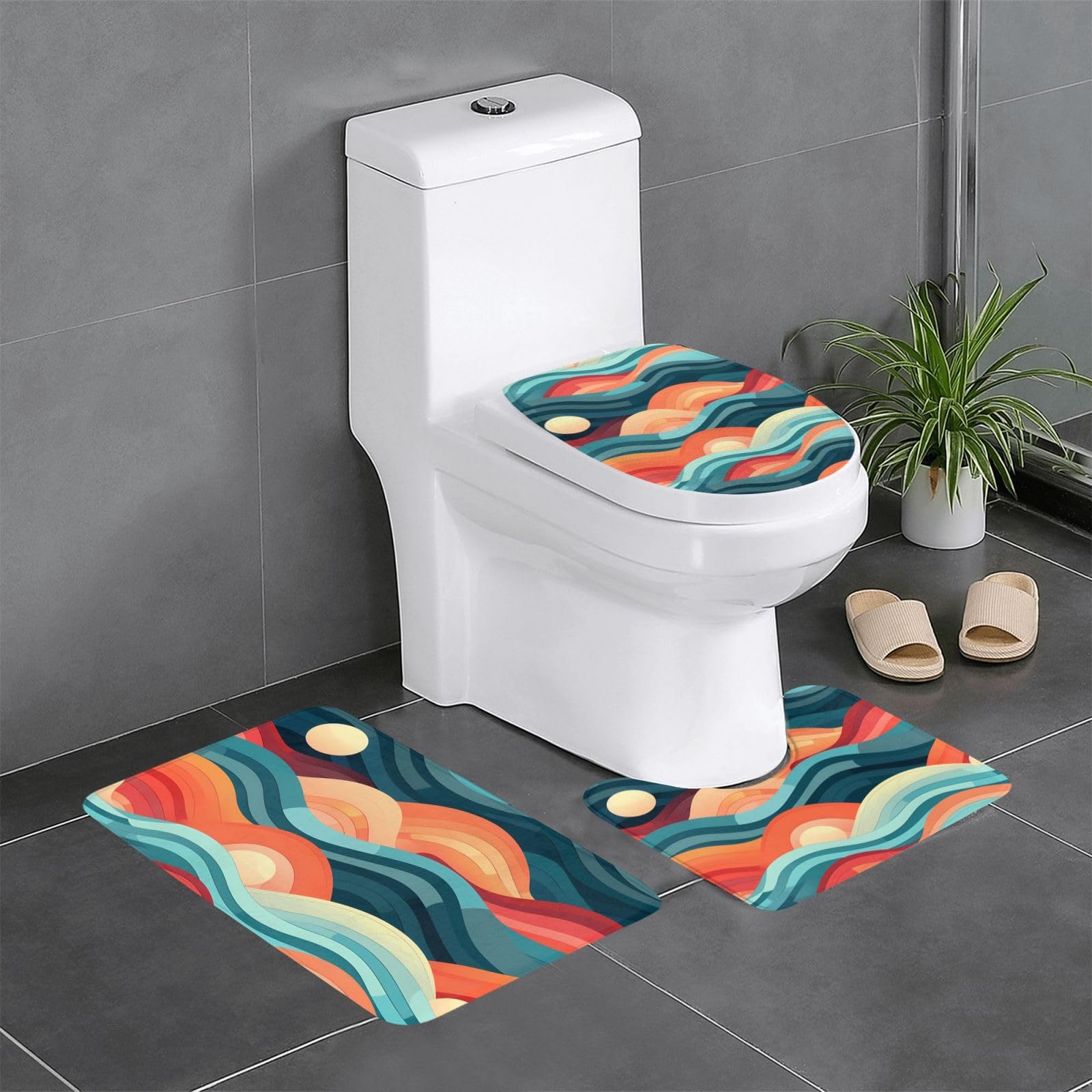 Tapis de sol en flanelle vagues de mer 61x40,6 cm lavable pour cuisine