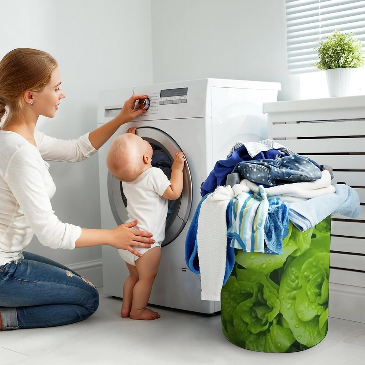 Vegetable Lettuce Novelty Collapsible Laundry Baskets Waterproof Clothes Hamper Storage Bins with Handles 13.8"x13.8"x17.3" 17.3"x17.3"x17.3"