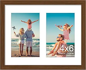 decorUhome 8x10 Picture Frames Collage Wall Decor, Display 2Pcs 4x6 Photos with Mat or 1Pcs 8x10 Unmatted, 2 4x6 Collage Picture Frames for Wall Mounting, Brown