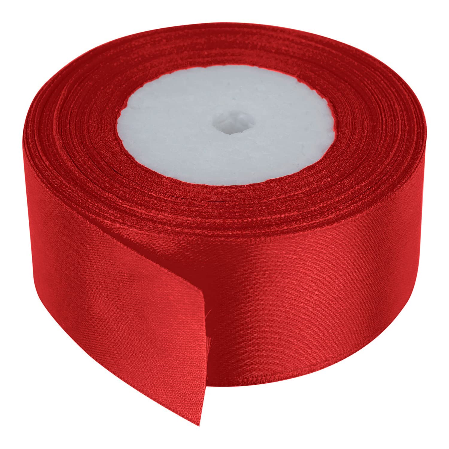 Trimming Shop 50mm Double Sided Satin Ribbon 25 Metres Roll - 100% Polyester Craft Ribbon for Gift Wrapping, Bow Making, Sewing, Wedding Decoration, Hair Accessories & DIY Crafts, Scarlet โ image 1