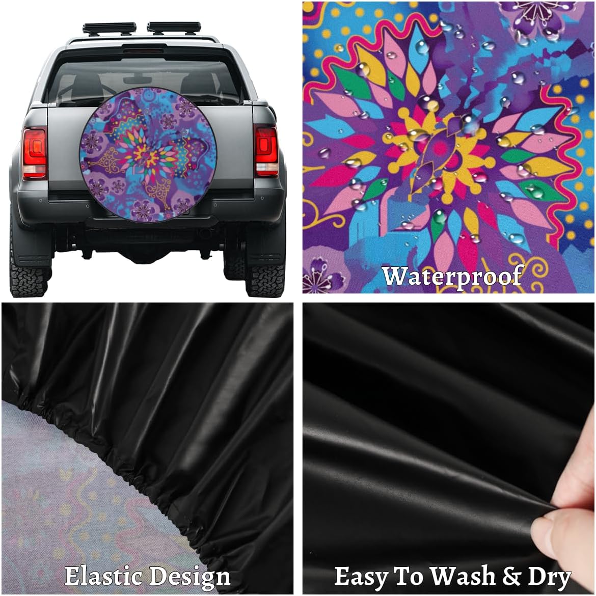Art Butterfly Tire Covers Portable Spare Tire Cover Soft Durable Waterproof Dustproof Set of 4 Bags 15 Inches for Car Truck SUV Trailer Camper