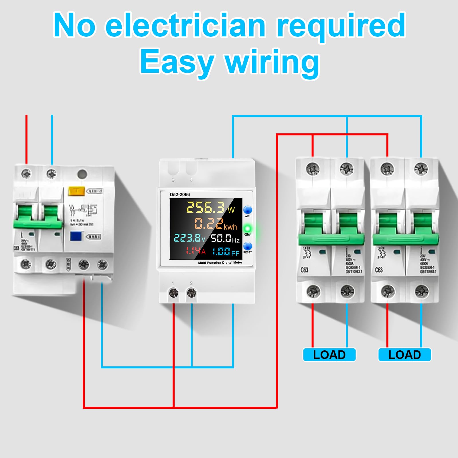 Jednofazowy licznik energii elektrycznej WiFi, 6 w 1 wielofunkcyjny miernik licznika prądu przemiennego 40-300 V 100 A amperomierz elektryczny woltomierz DIN z wyświetlaczem LCD
