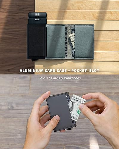 Miniatura 4 de VULKIT Portatarjetas de crédito con bloqueo RFID de cuero cartera desplegable automática bolsillo delgado funda para tarjetas de visita