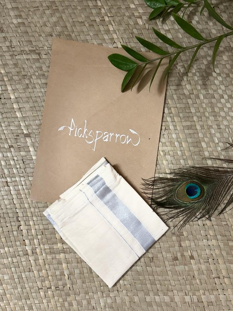 Picksparrow Baby Boy Kerala Cotton Kasavu Sticky Tape Mundu (Offwhite) (Silver, 0-6 Months) - Image 2 thumbnail