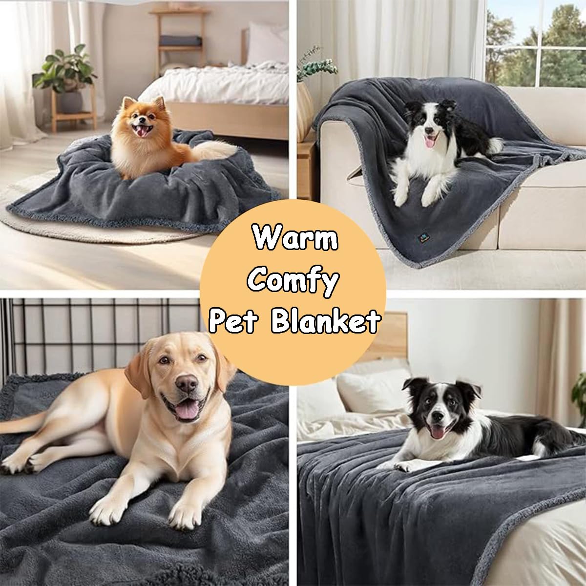 Lot de 2 couvertures en flanelle apaisantes pour chien et chat - Couverture chaude et chaude pour chien et chat - Gris - 145 x 216 cm