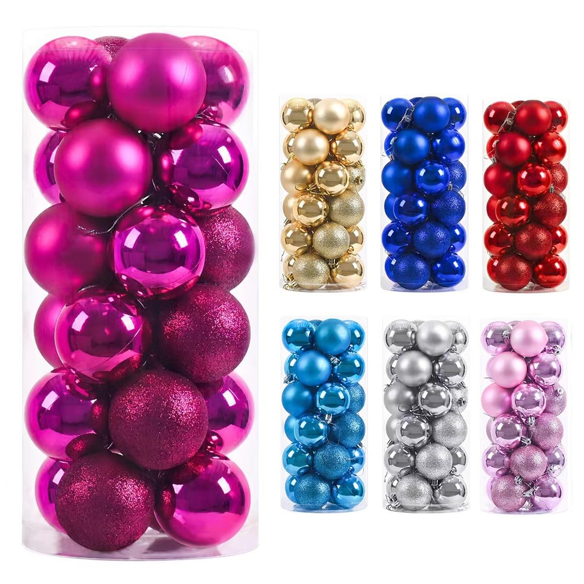 Wucazrrsy Fuchsia 24Pcs Christmas Ball Baubles 1.57''/40Mm Shatterproof Ornaments Seasonal Decorations For Xmas Tree Decor, Birthday Holiday Wedding Decorations(Fuchsia)