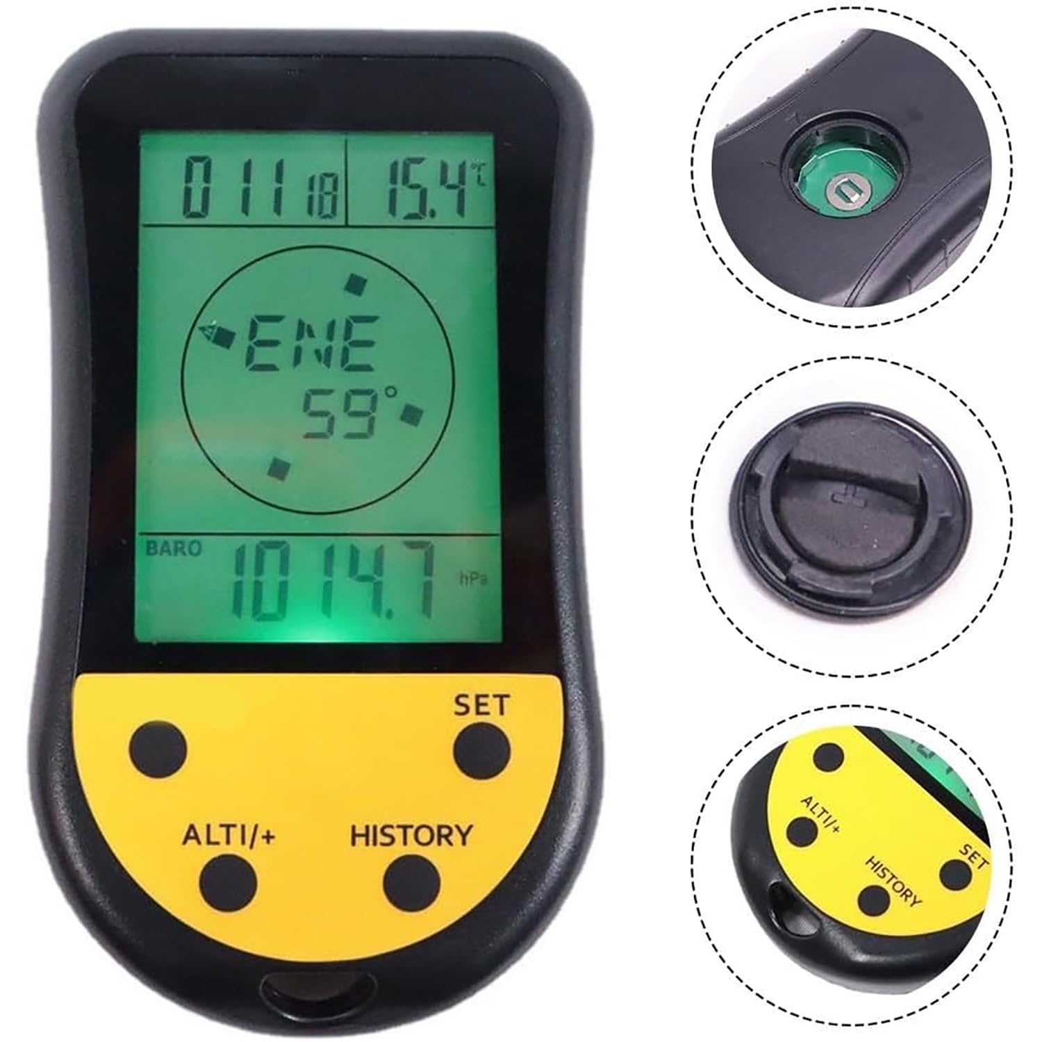 Altímetro Electrónico Portátil, Termómetro Multifunción con Brújula, Reloj De Pronóstico del Tiempo con Retroiluminación Verde, Medición De Temperatura Y Capacidades De Almacenamiento