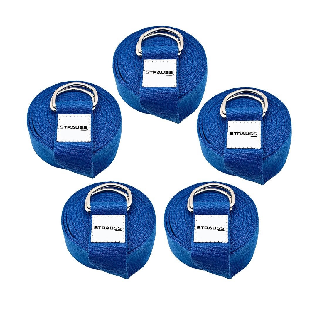 Strauss Yoga Strap & Stretching Belt | Ideal for Yoga, Pilates, Therapy, Dance, Gymnastics & Flexibility | 60% Thicker Belt with Extra Safe Adjustable Metal D-Ring Buckle | 8 feet (Blue) | Pack of 5-image-15